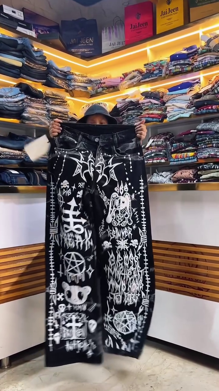 Custom Handmade Baggy Flared Wide Jeans – Trendy Streetwear with Comfort & Unique Style