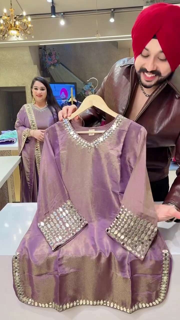 Golden-Purple Shimmer Silk Full Flair Sharara Set – Heavy Mirror Work with Sleek Dupatta for Festive & Wedding Elegance