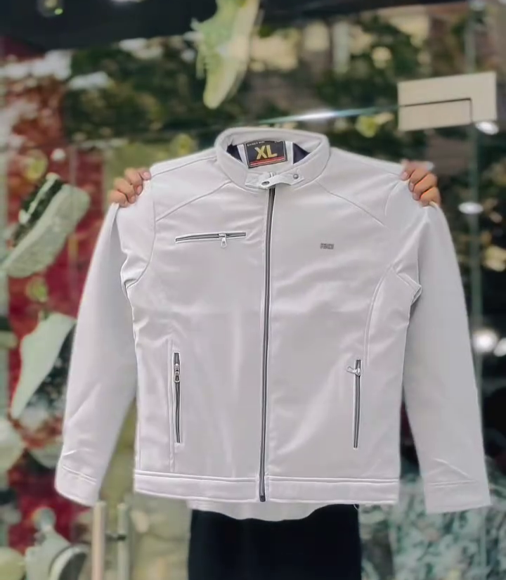 Men’s White Solid High-Neck Full-Sleeve Biker Jacket – Sleek, Stylish & Urban Streetwear Essential