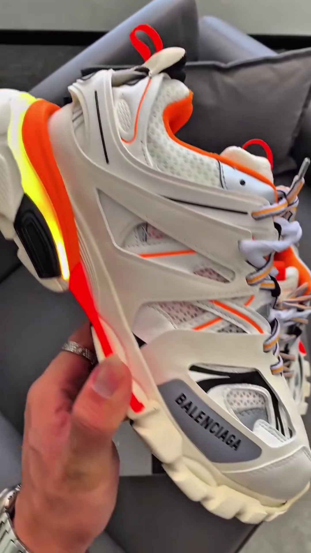 Balenciaga Track Men’s White & Orange Sneakers – High-Performance Design Meets Futuristic Luxury