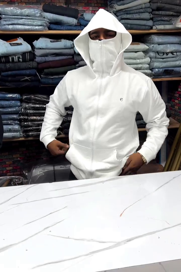 Ninja Balaclava Unisex White Hoodie – Stylish Full-Cover Streetwear Hoodie for Comfort, Warmth & Urban Edge