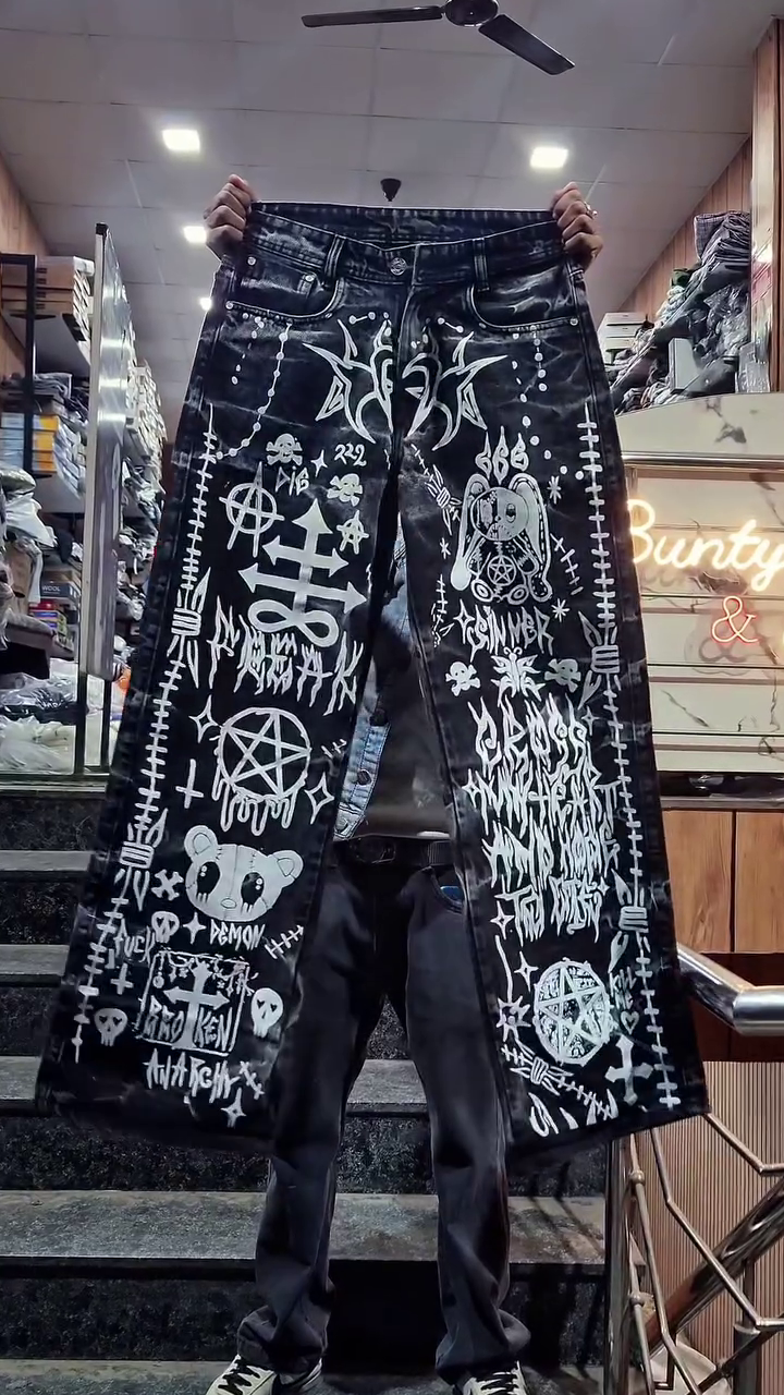 Vintage Japanese Brand Overprint Punk Style Jeans – Bold Streetwear Statement with Authentic Retro Edge
