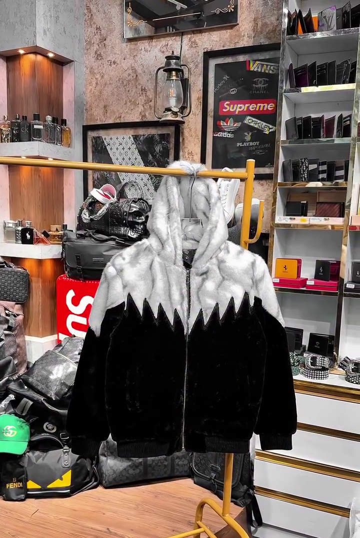 Winter New Men's Real Mink Fur Coat – Luxurious Thickened Hooded Coat for Ultimate Warmth and Comfort